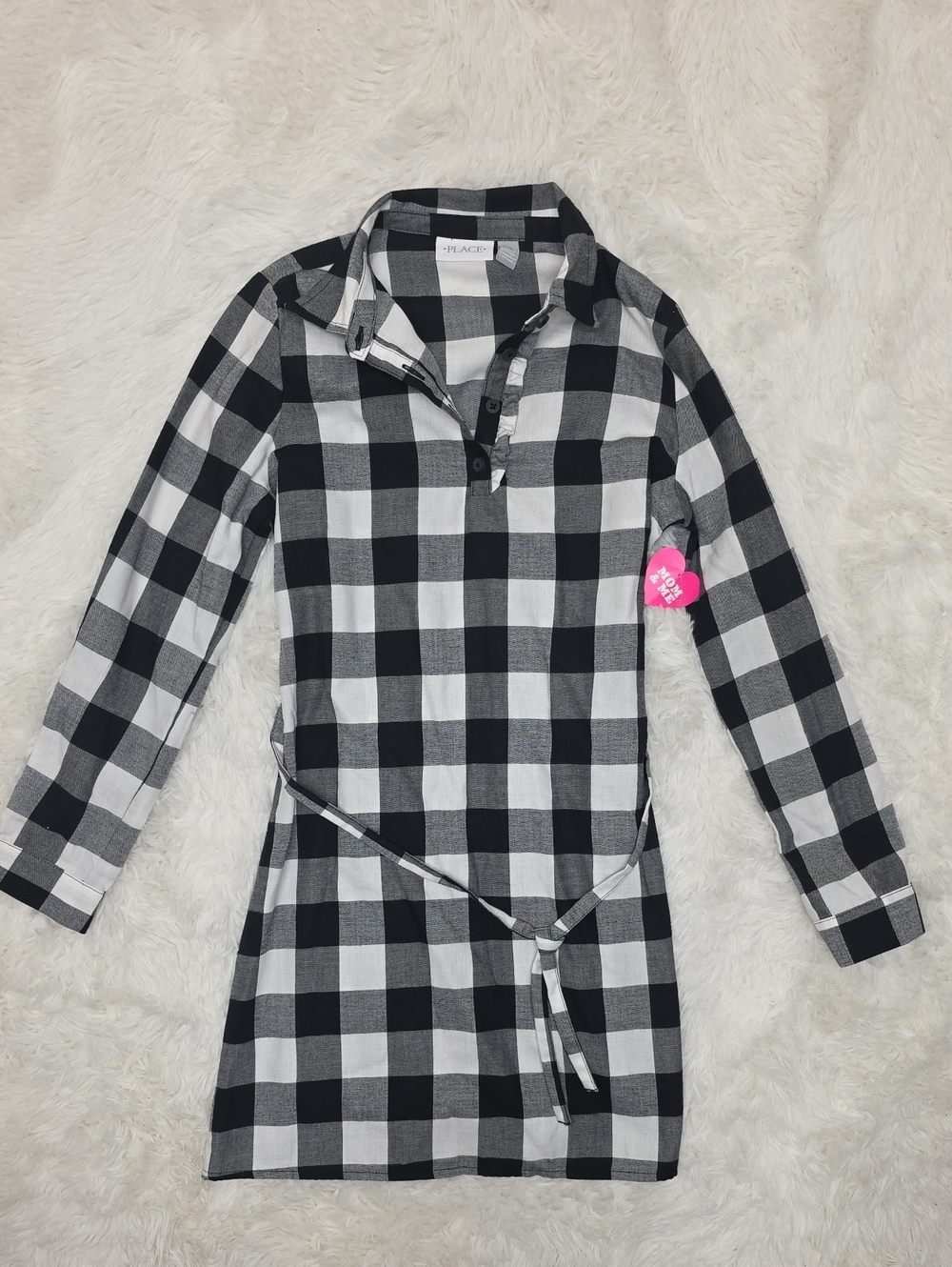 The Children's Place Black & White Plaid Shirt Dress with Tie. Size 10/12. NWT